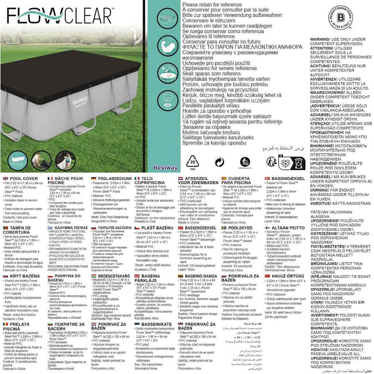 Bestway Flowclear cover for Power Steel - Rectangular 282 cm