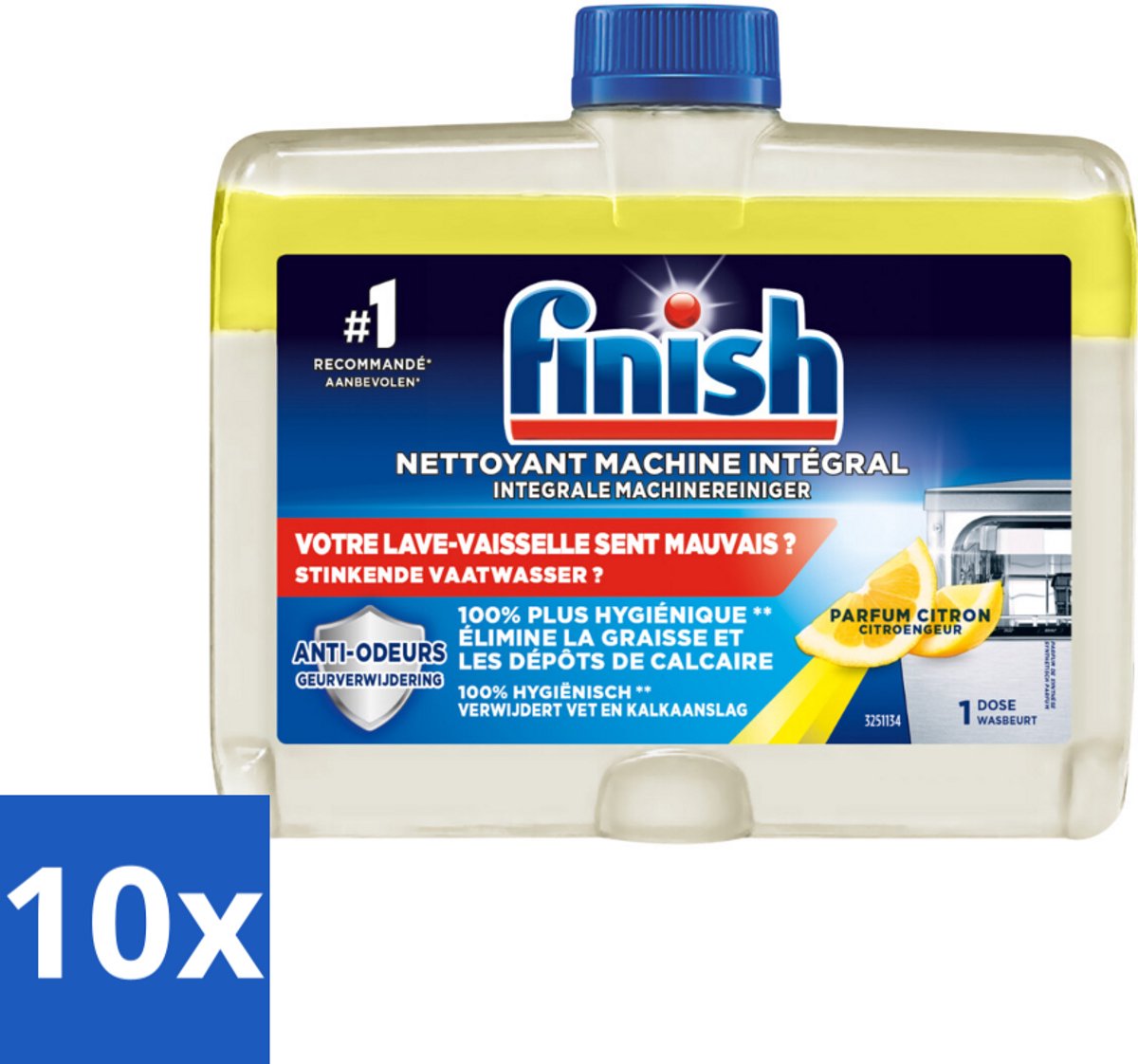 Finish - Vaatwasmiddel - Hygiene Machinereiniger Lemon - Hygiënische Reiniging - 250 ml - Bulkverpakking - 10 stuks