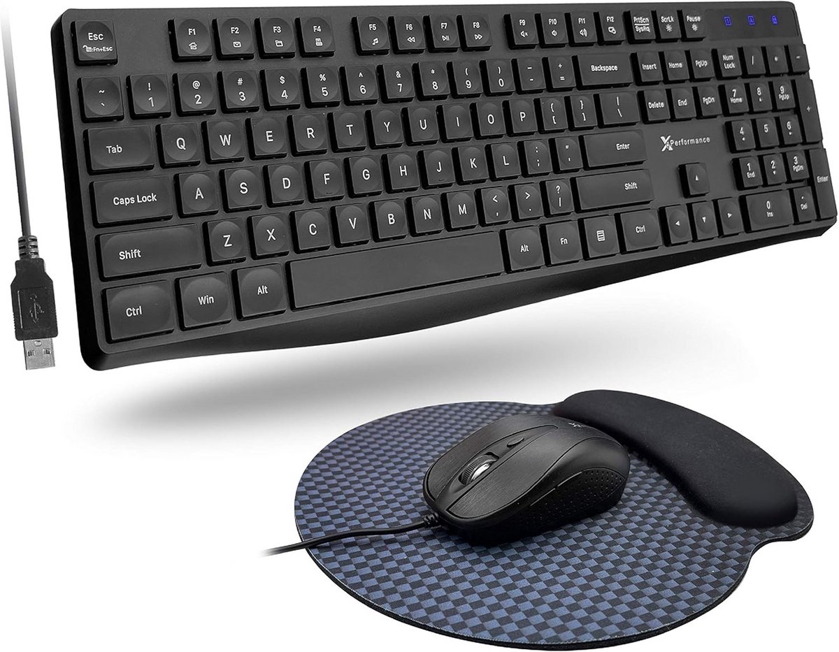 Bedraad Toetsenbord en Muis Combo Set met Polssteun - Ergonomisch USB AZERTY/QWERTY Toetsenbord en Hoge Precisie Muis