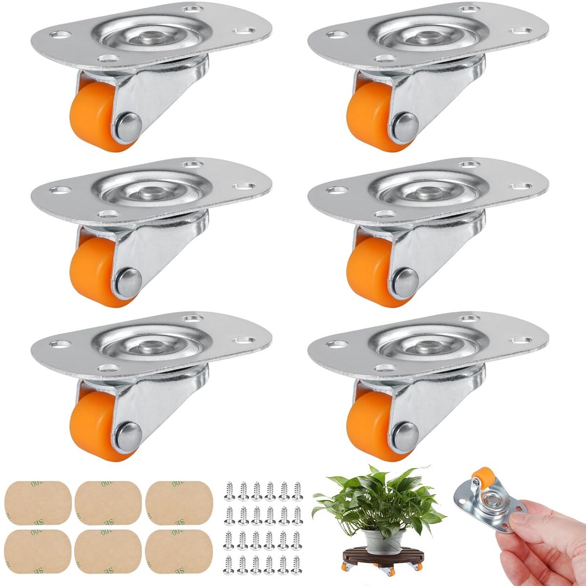 6 stuks kleine draaibare rolwielen van rubber met schroeven 12 mm - 360 graden zwenkwielset - nylon wielen - kogelwielen voor meubels - stille zwenkwielen voor kleine meubels en stoelen - keukengerei zonder geluid