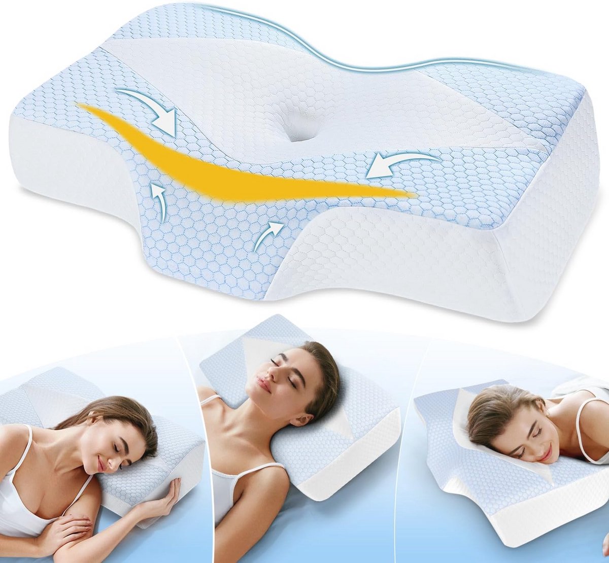 Ergonomisch Geheugenfoam Kussen voor Nek- en Schouderpijn - Koelende en Wasbare Buitenkant