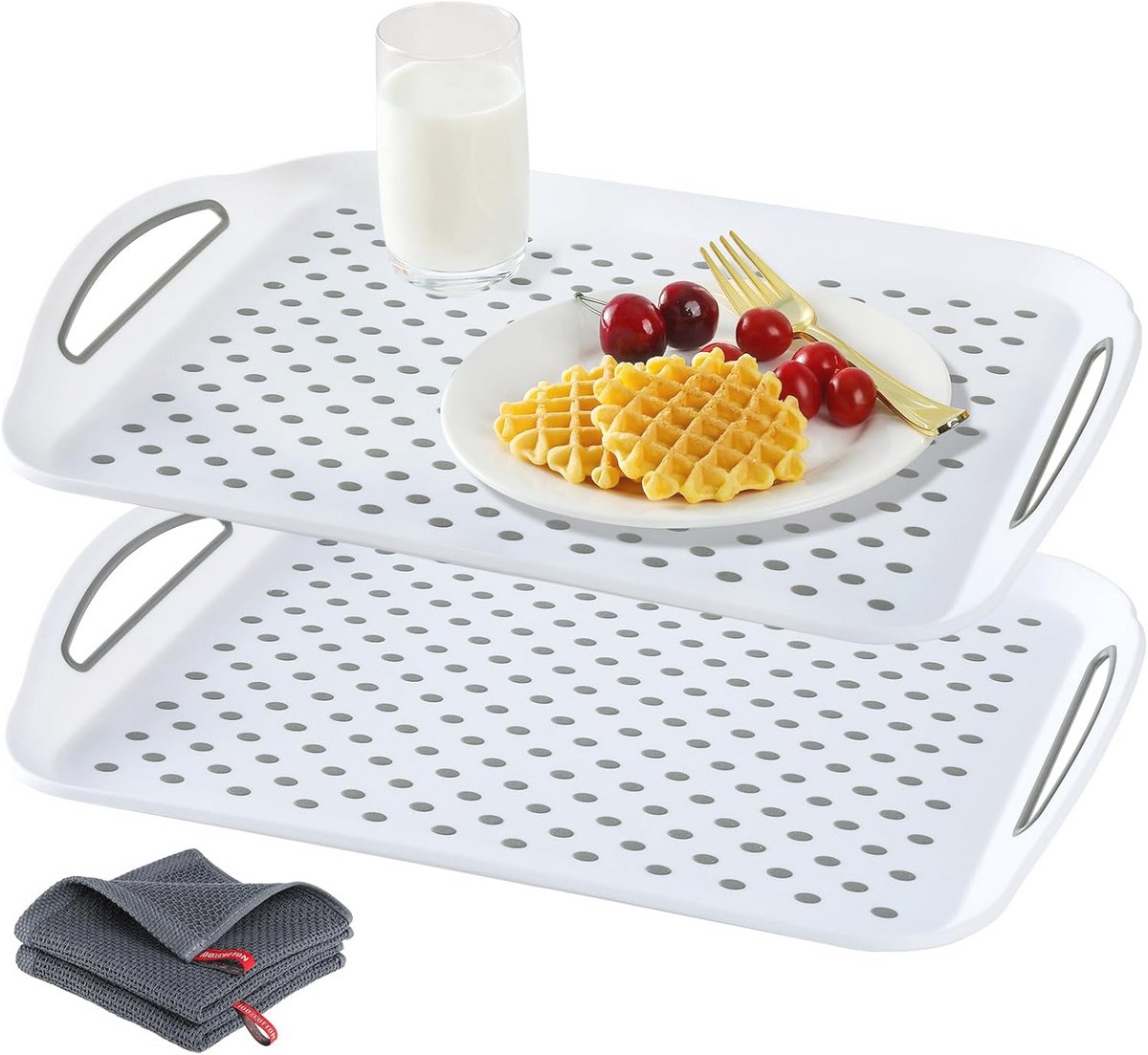 Groot antislip dienblad met handvat - 2 stuks voor voorgerechten, fruit en desserts