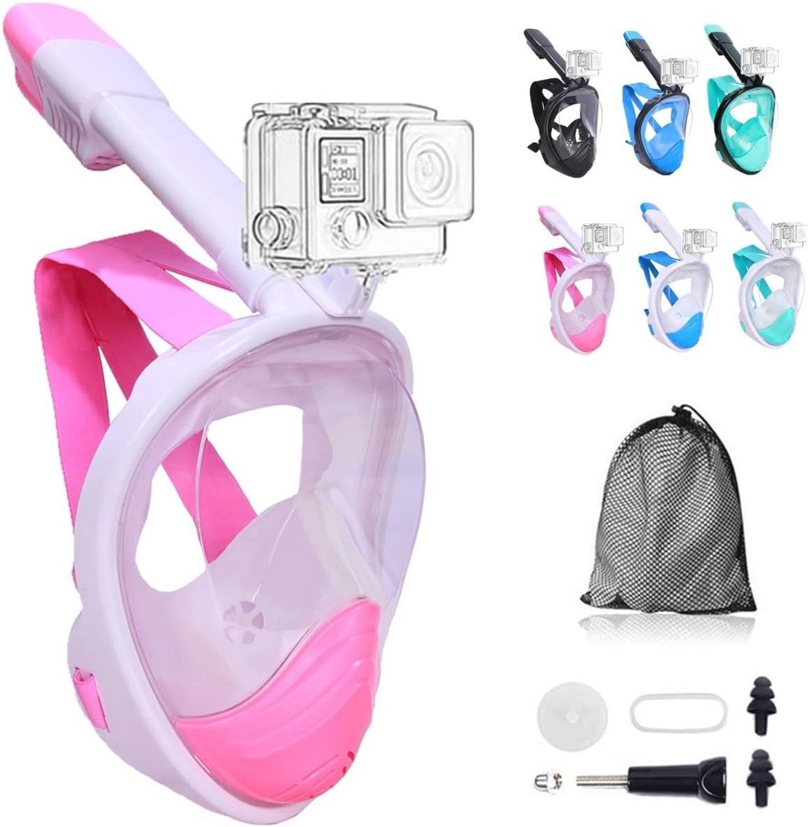 Opvouwbaar Snorkelmasker met 180 Graden Gezichtsveld en Camerahouder voor Volwassenen en Kinderen
