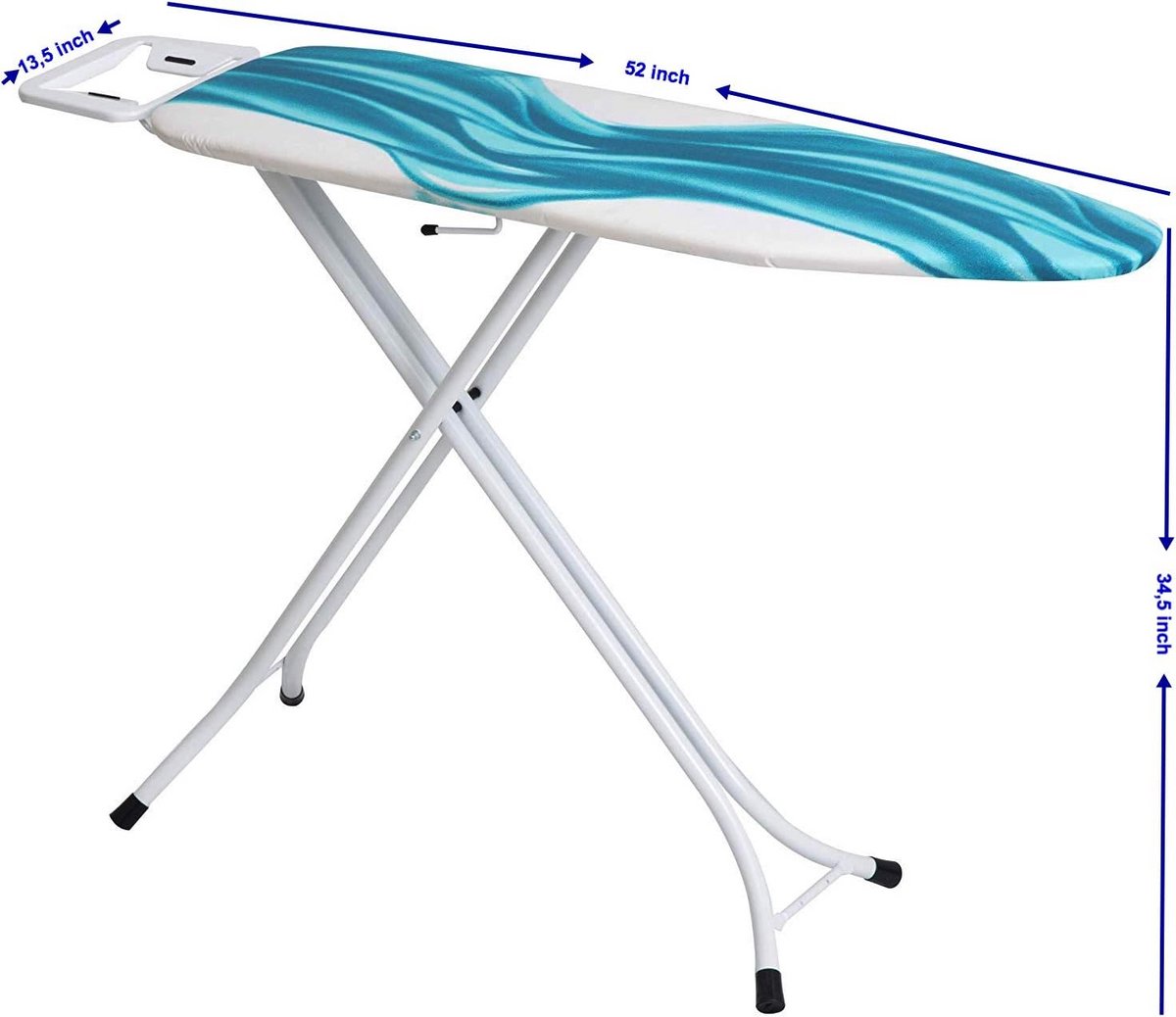 Verstelbare Hoogte Deluxe Strijkplank met Extra Hoes en Blauw/Wit Patroon