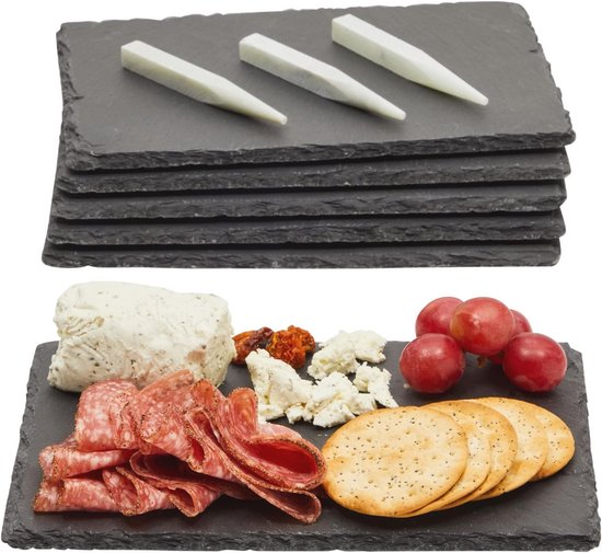 Miicol Rechthoekige serveerschalen set van 6, witte serveerborden 23 cm, kleine keramische dinerborden voor dessert, sushi, bijgerechten, feest