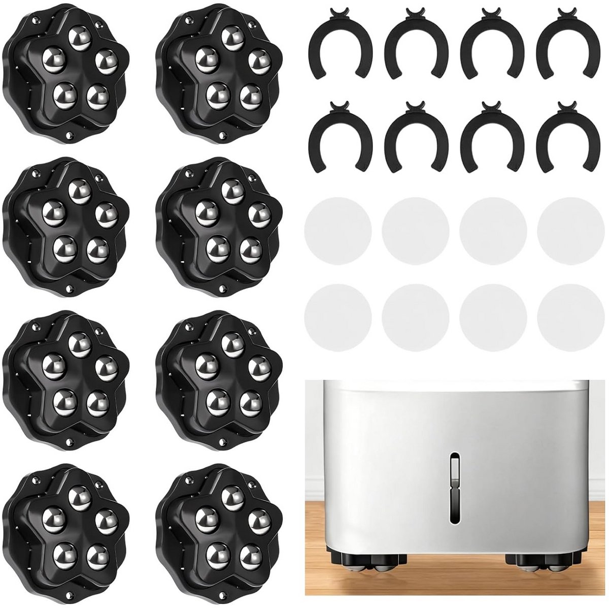 8x Zware Kogelwielen Zwart - Platte Montage - Meubelwielen voor Hoge Belasting