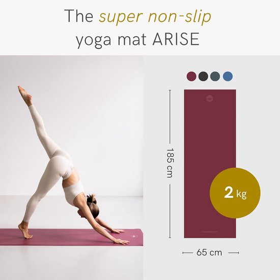 LOTUSCRAFTS Arise Yogamat, antislip, Made in Spain, van natuurlijk rubber, 185 x 65 x 0,4 cm van Lotuscrafts — afbeelding 3