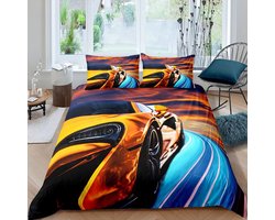 Sloopauto Dekbedovertrek Geel Voor Kinderen Jongens Meisjes Raceauto Beddengoed Set