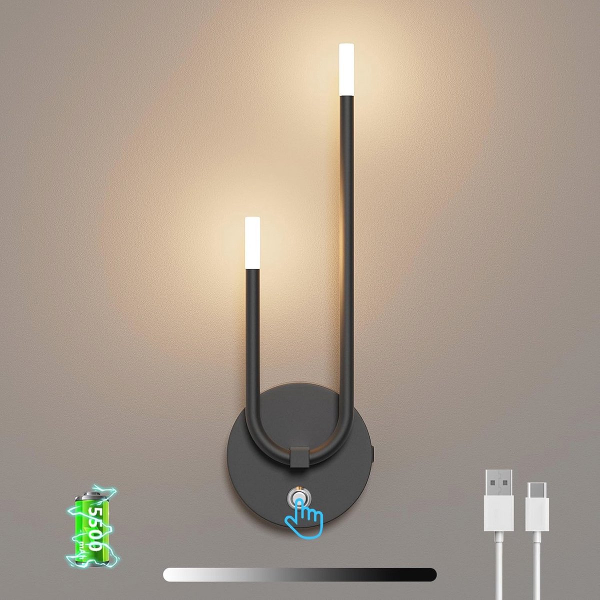 Draadloze led-wandlamp 5500 mAh met traploze dimmer – 4 W, 3000 K voor binnen