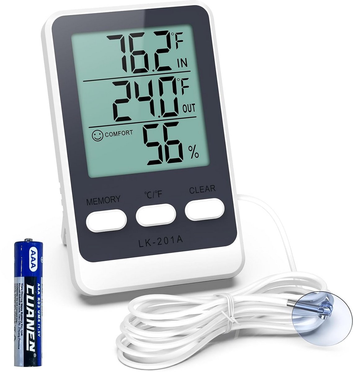 Digitale koelkastthermometer met groot display en waterdichte sonde van 1,5 m