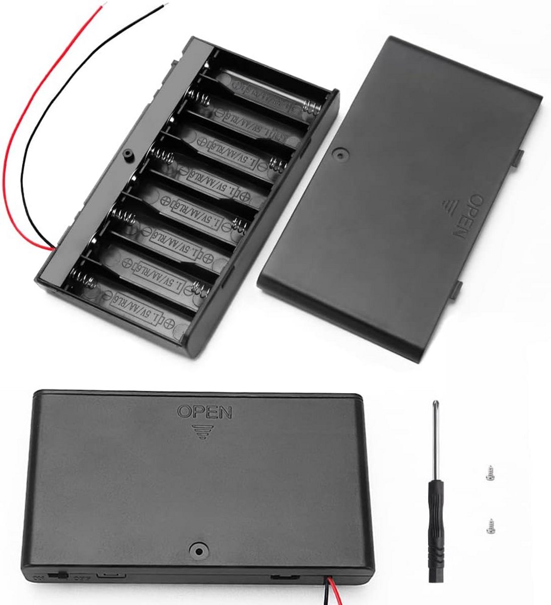 12V AA Batterijhouder met AAN/UIT Schakelaar en Draadgeleiders - 2 Stuks