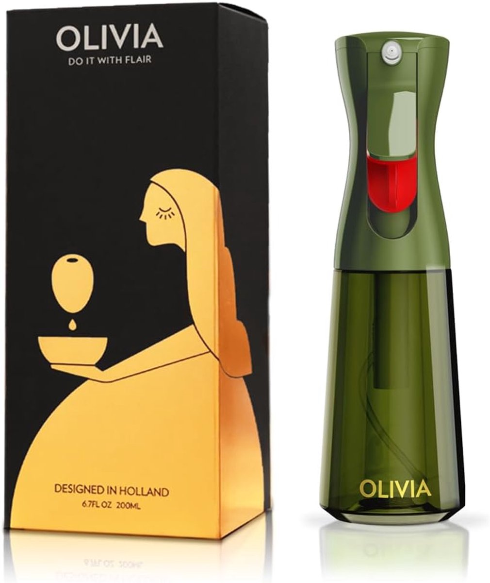 OLIVIA 200ml glazen olieverstuiver - Continue olieverstuivingstechnologie met portiecontrole - Veelzijdige olieverstuiver voor koken, salades, grillen, bakken en andere scenario's (groen)