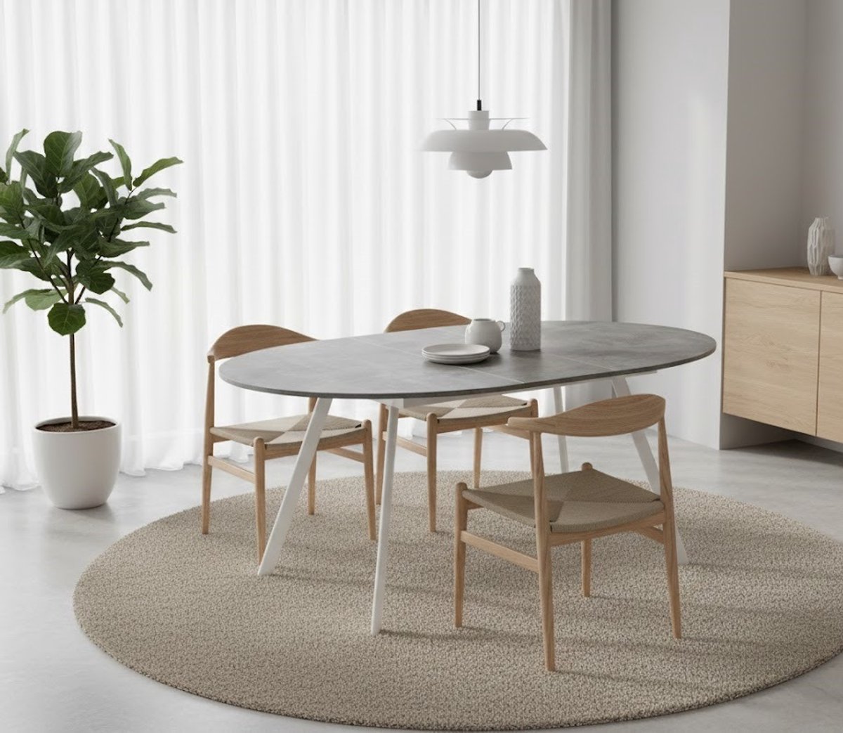 Ronde Uitschuifbare Eettafel LIV – Modern Scandinavisch Design – Beton Look – 120-150 cm –