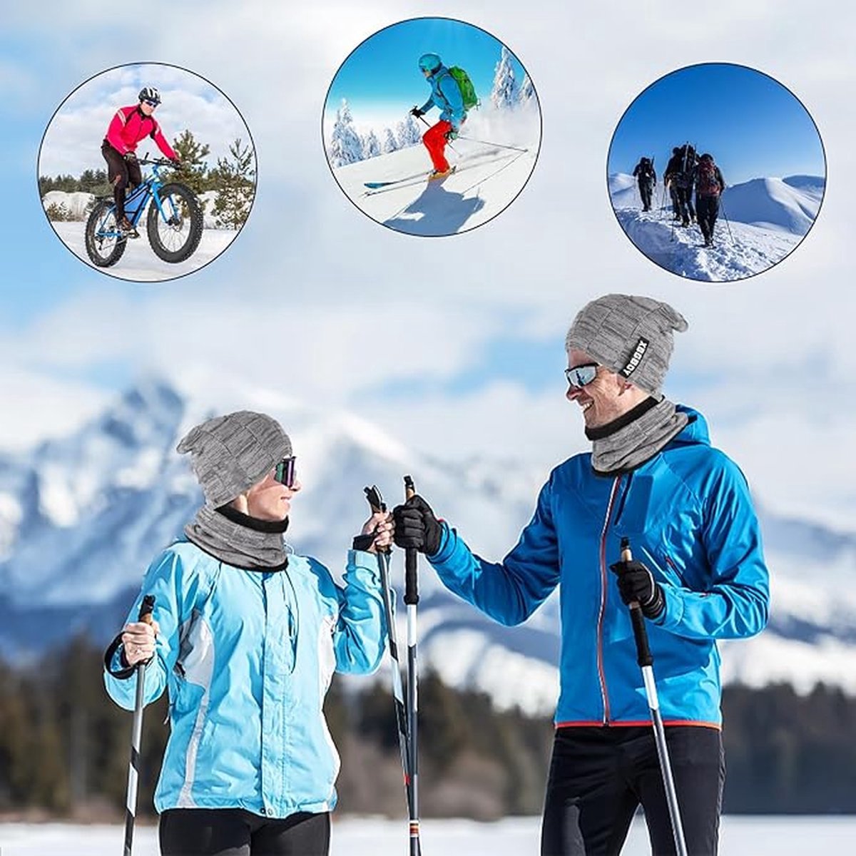 Winter heren muts met sjaalset Warme gebreide mutsen Mutsen Gebreide wintermuts sjaalset Fleece voering voor heren Dames — cadeau in Mode & Accessoires - foto 2