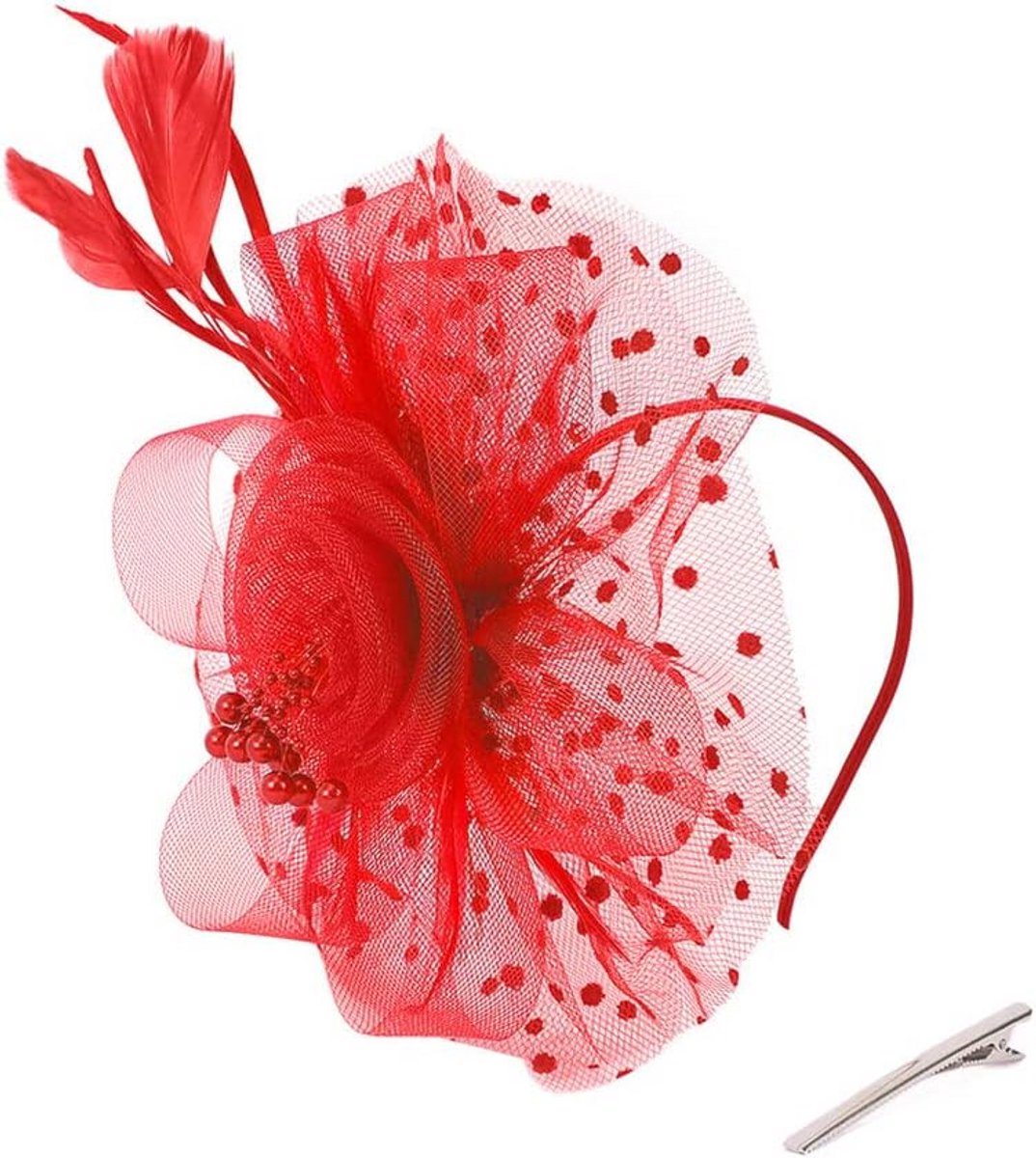 Chique Fascinator Hoed met Bloem en Veertjes voor Bruiloft en Feest