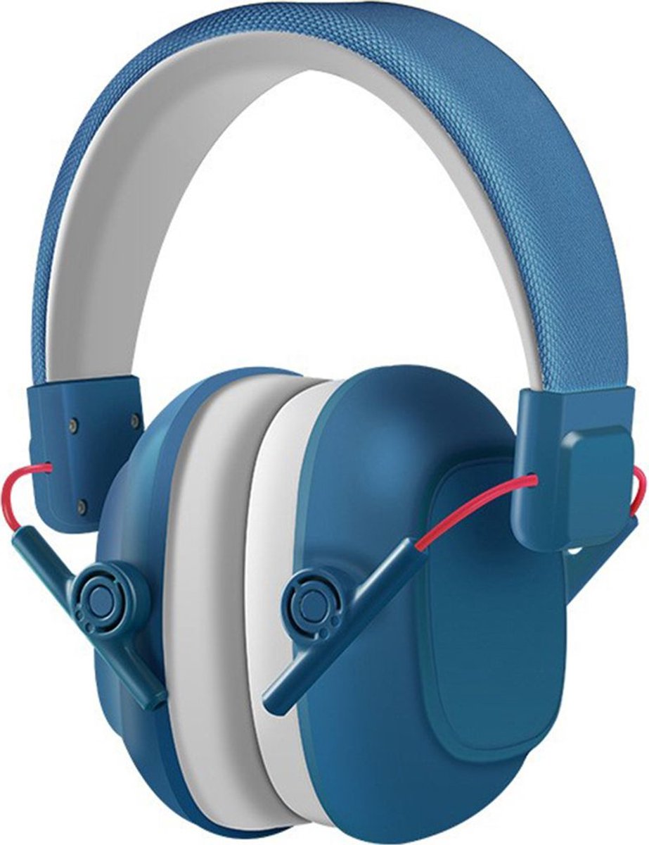 Kinderhoofdtelefoon met ruisonderdrukking, verstelbare hoofdband en oorschelpen, in het blauw.