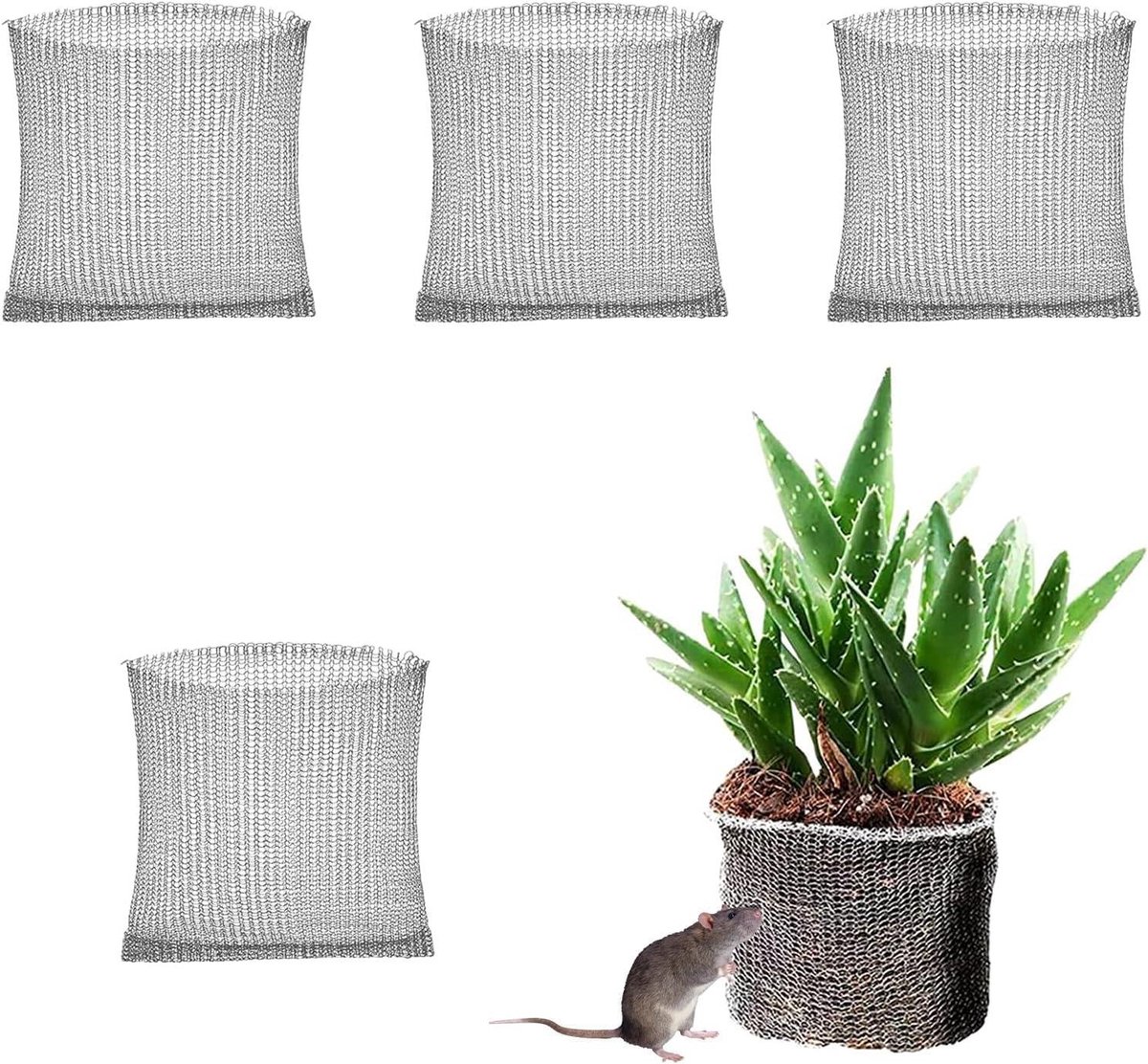 Plantenbescherming - Plantenmanden - 4 stuks - Woelmuisbescherming - Wortelbescherming - Roestvrij staal - Fruitbomen - Metalen netzak - 35 x 35 cm - Geschikt voor wortelbescherming - Duurzame plantenbescherming