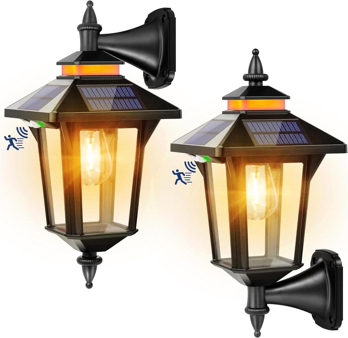 Moman Zonnekansen voor buiten, vintage zonnelamp voor buiten, met bewegingsmelder, 3 modi, IP65, waterdicht, voor tuin, terras, 2 stuks, zonnelamp, buitenverlichting, lamp