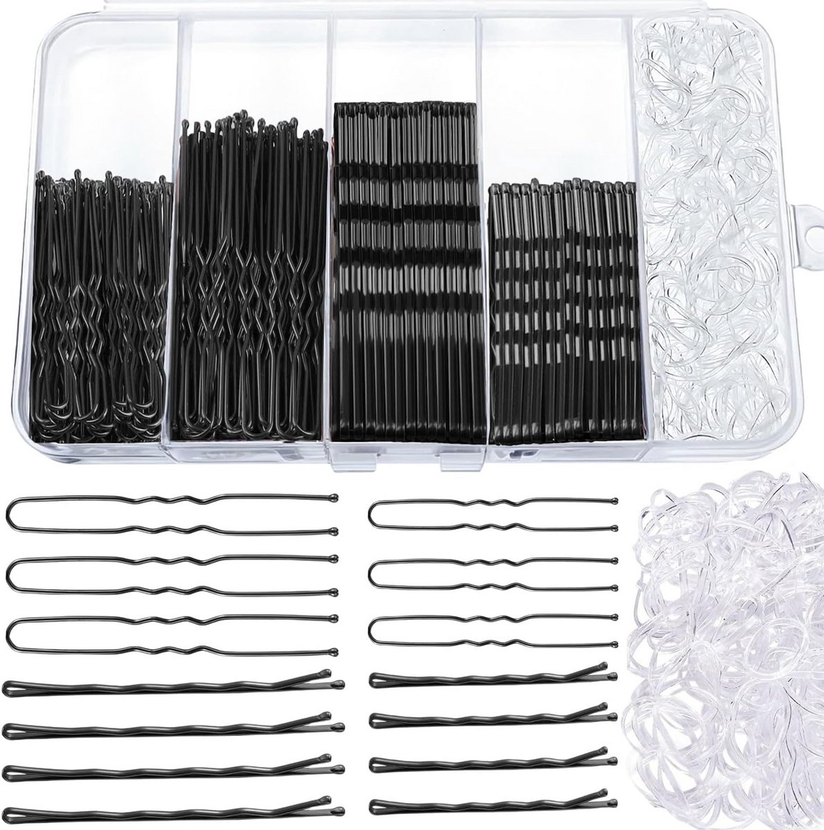 300 Delige Set Haarspeldjes en Elastiekjes - Bobby Pins en U-Vormige Spelden Zwart