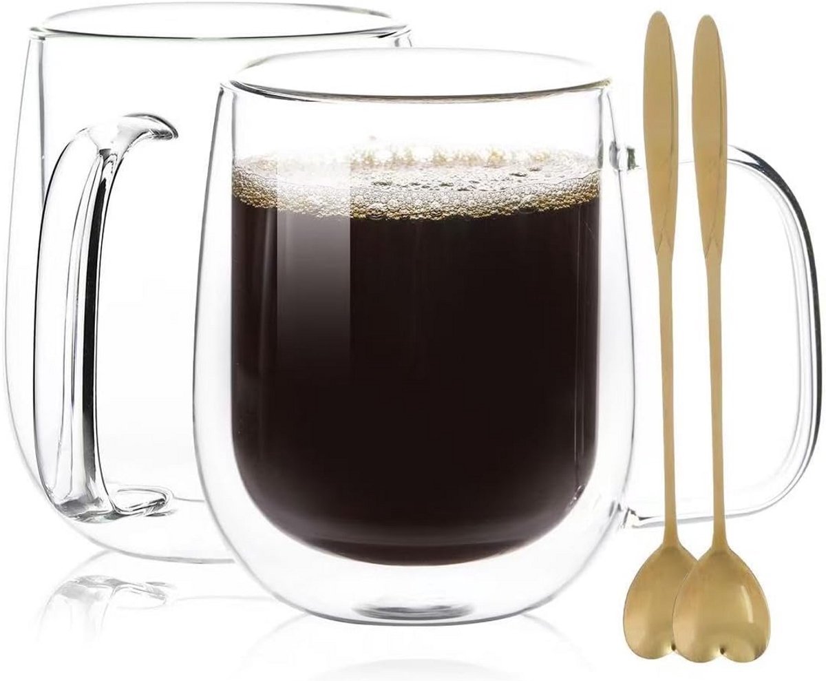 Dubbelwandige glazen koffiekop met handvat, 300 ml, hittebestendig