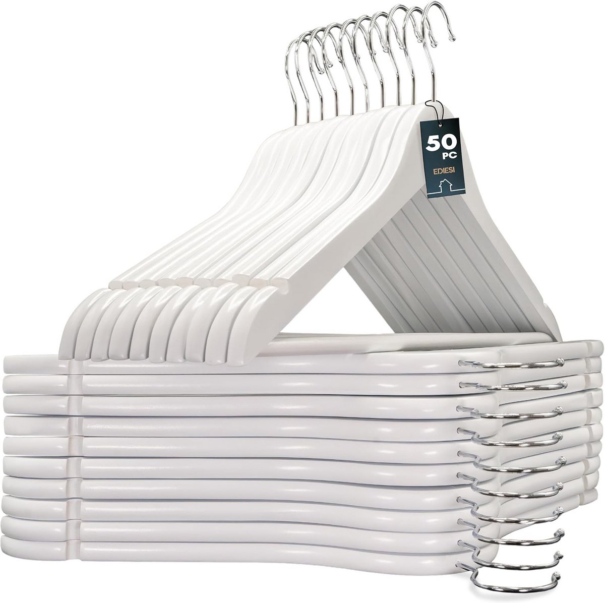 50 Stuks Luxe Houten Kledinghangers met Antislip Broekstang en Inkepingen