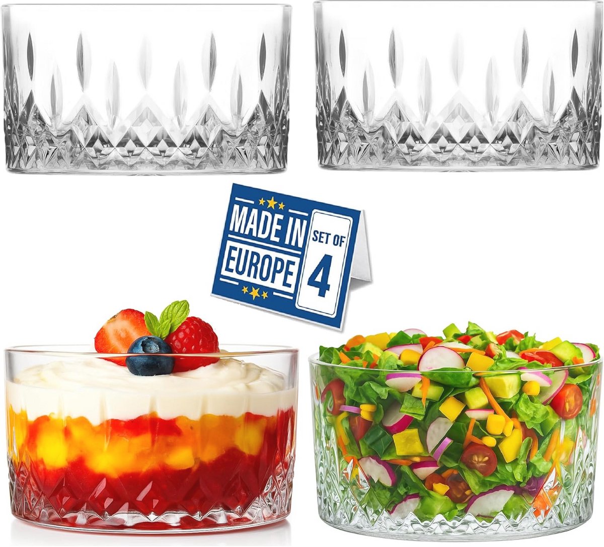 Set van 4 glazen dessertkommen 260 ml - Perfect voor ijs, pudding en fruit