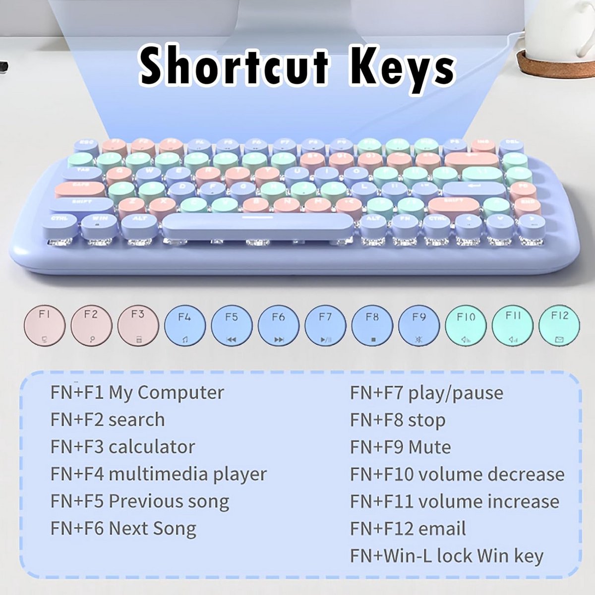 Mechanisch Toetsenbord Compact 84 Toetsen Rond Roze RGB Verlicht voor Kinderen Meisjes thumbnail 2