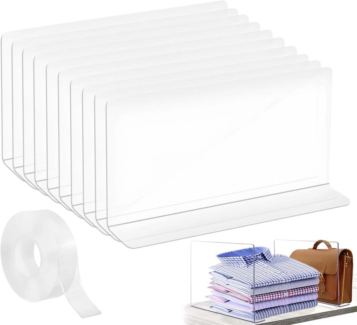 10x Transparante Plankverdelers voor Kledingkast en Laden Organizer