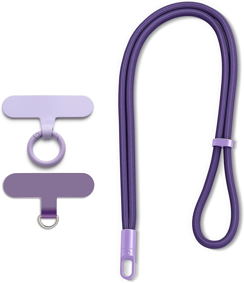 Mobiele telefoon hanger lanyard, paars, handig koord met karabijnhaak