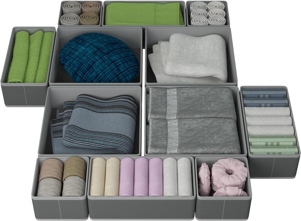 12-delige Lade-Organizer Set in Grijs voor Kinderkleding en Babykleding