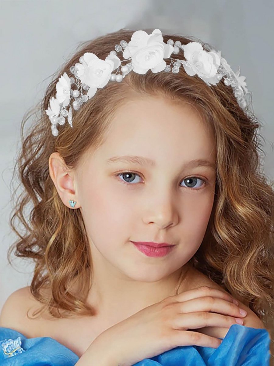 Witte Haarband Bloemenmeisje Bruiloft Parels - Haaraccessoire Communie Meisjes