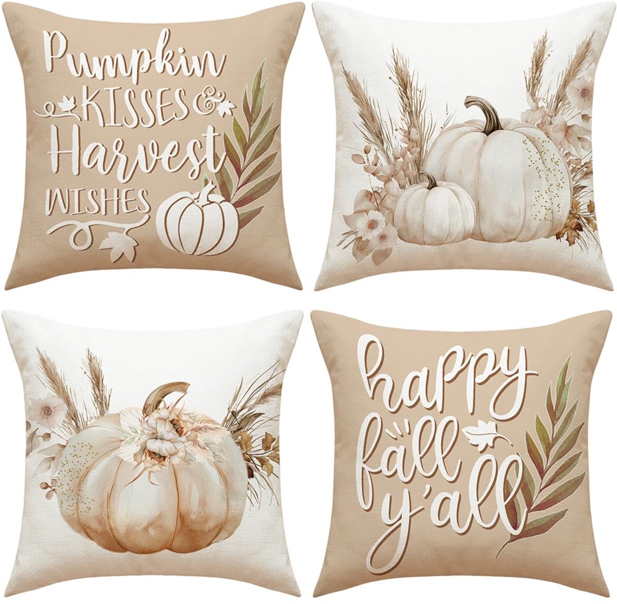 Unyqoos Set van 4 decoratieve kussenslopen met pompoenontwerp voor herfstdecoratie Bruin
