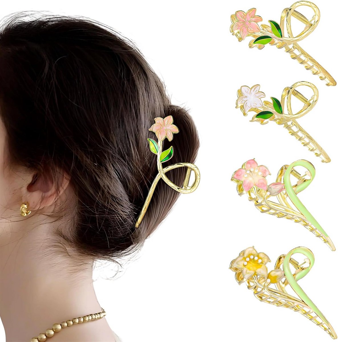 Set van 4 Grote Metalen Bloemvormige Haarclips voor Dames en Meisjes