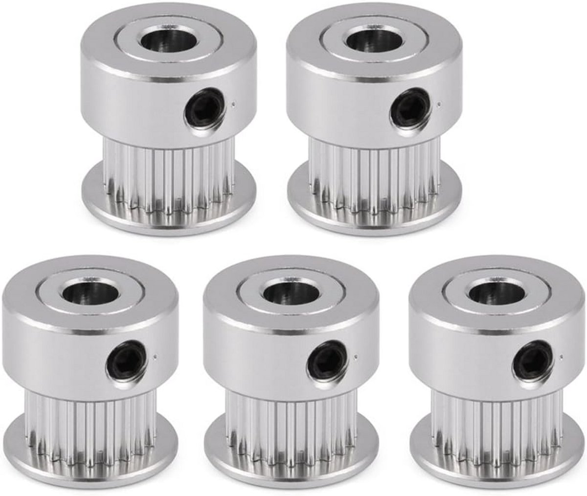 Set van 5 aluminium tandriempoelies voor 3D-printers - 20 Tanden - 8mm/5mm Boring