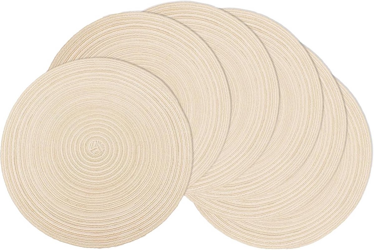 Set van 6 Ronde Gevlochten Placemats - Wasbaar en Hittebestendig
