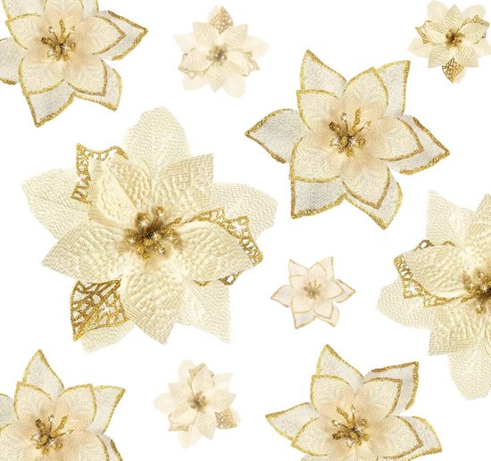 Kerstbloemen, 30 stuks, glitter, kunstkerstbloemen, kerstbloemen, decoratie, kunstkerstbloemen met 30 clips voor kerstboom (rood