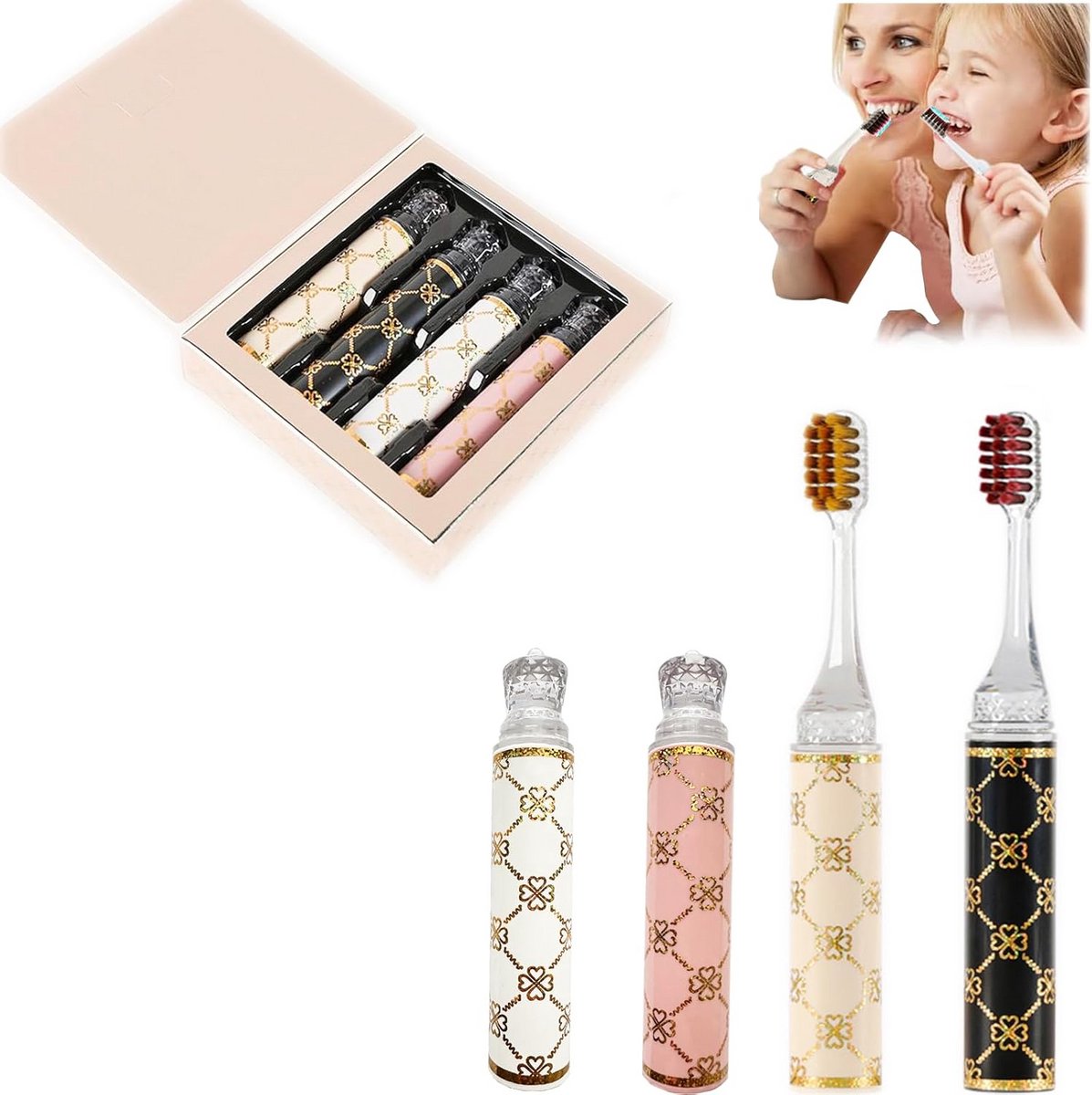 4-Delige Set Draagbare Tandenborstels in Lipstick-Stijl voor Reizen en Camping