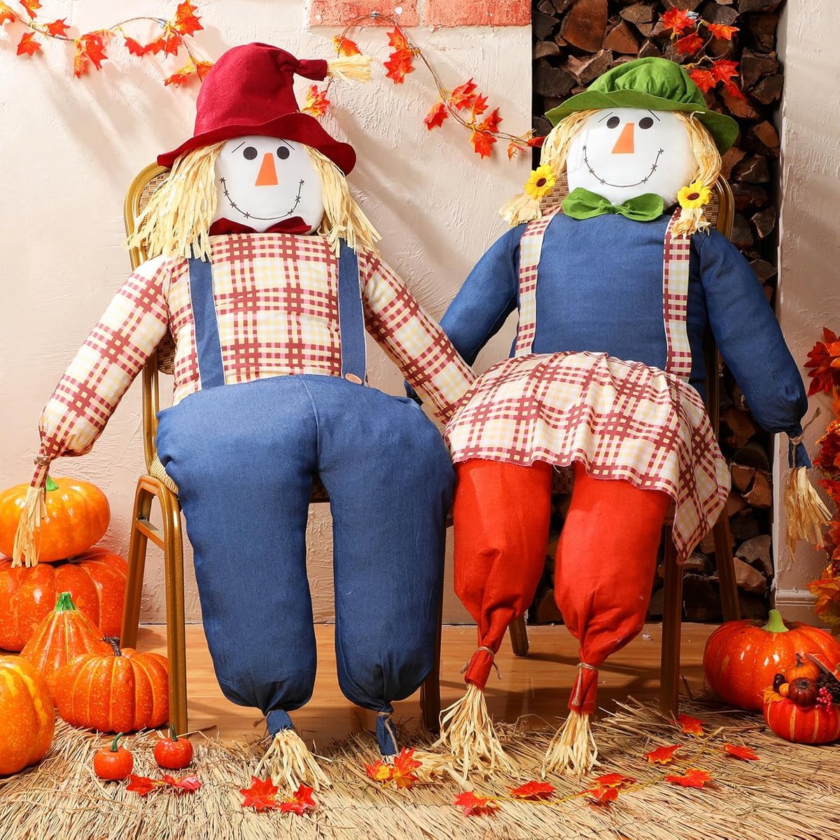 2 Grote Zitende Vogelverschrikkers Decoratie Levensgroot voor Herfst en Halloween Tuin