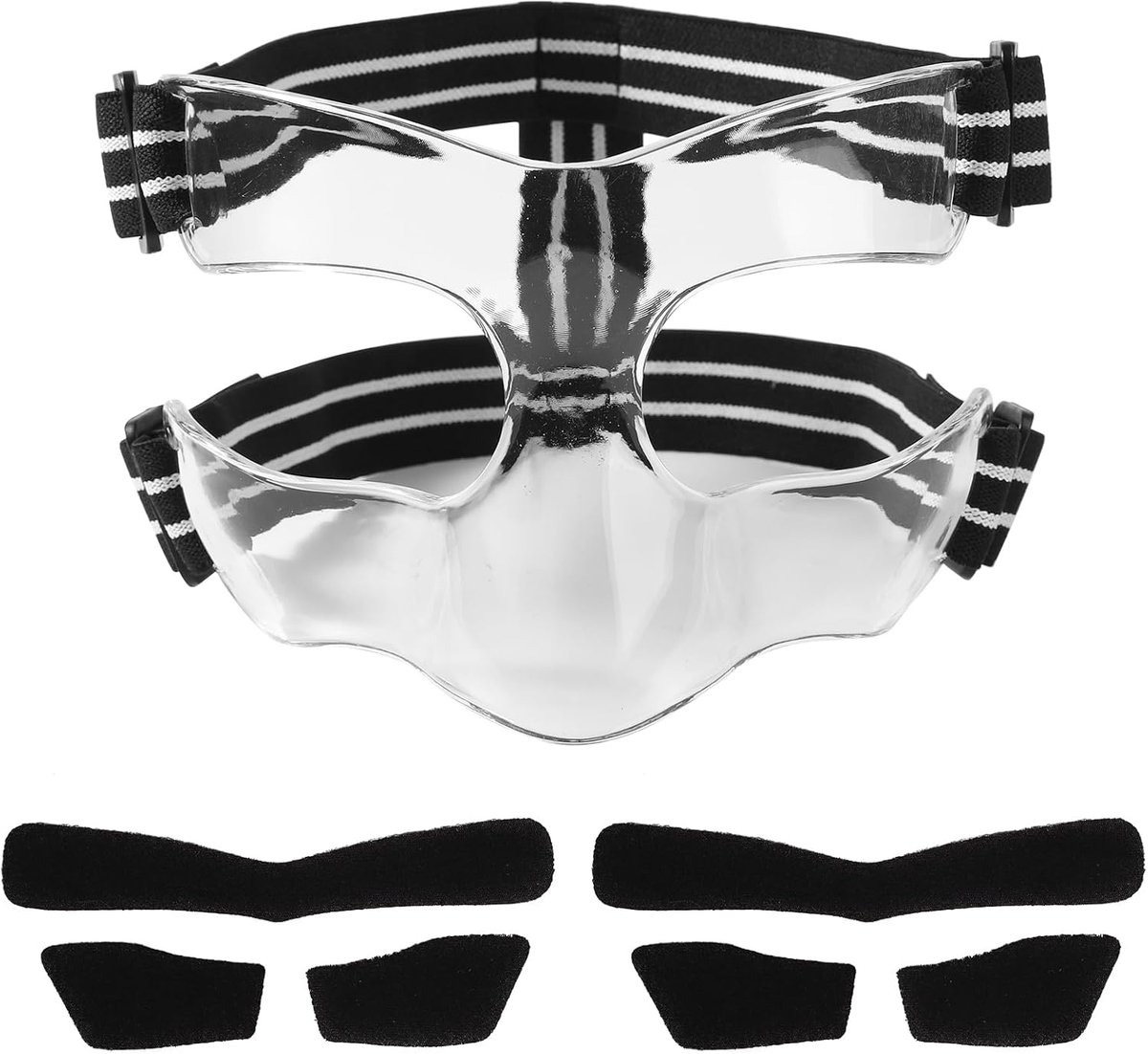 Nose Guard voor Broken Nose - 15x9.5cm - Witte Zwarte Verstelbare Gezichtsbeschermer met Kussentjes - Sporttraining Gezichtsmasker - Gezichtsbeschermer voor Basketbal Voetbal Honkbal (Half Cover)