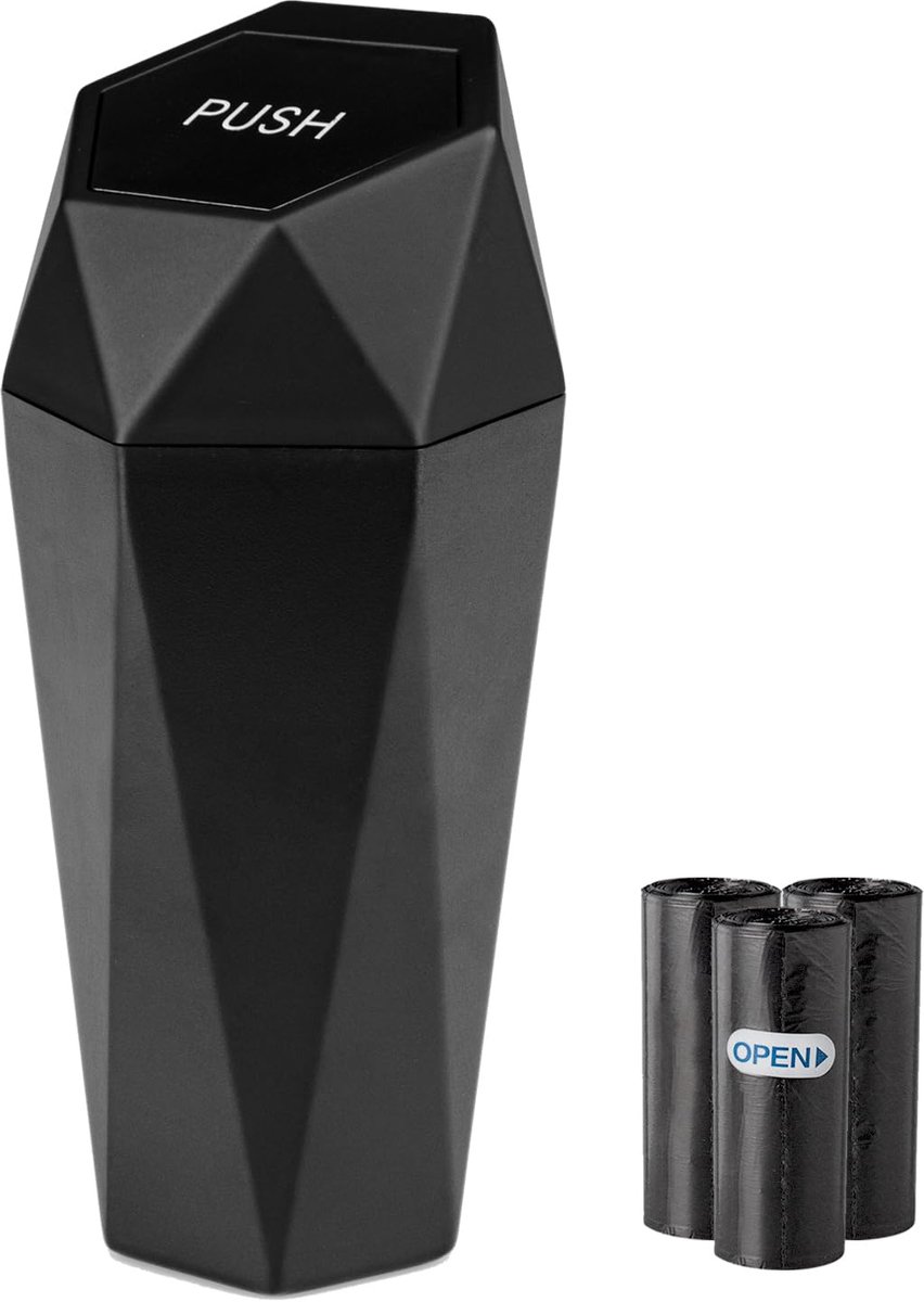 Trash Can met Deksel - Lekvrij - Draagbare Autovuilnisbak - Diamantontwerp - Gemakkelijk Schoonmaken - Plastic Organisator voor Auto Thuis Kantoor met 90 Stuks Vuilniszakken