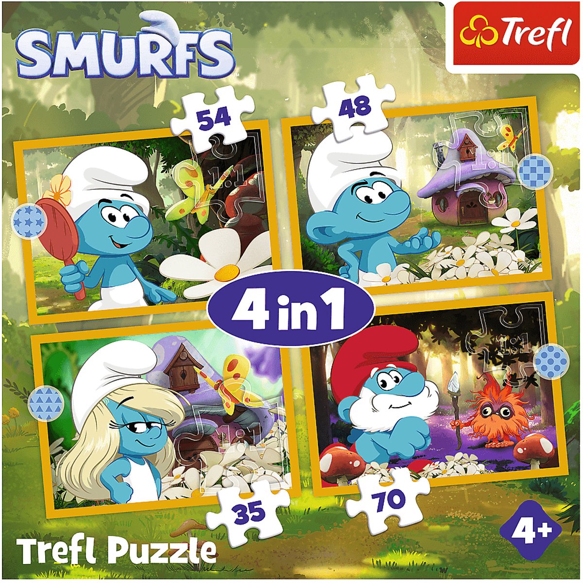 Trefl puzzel De Smurfen 4-in-1 - kleurrijke legpuzzel voor kinderen.