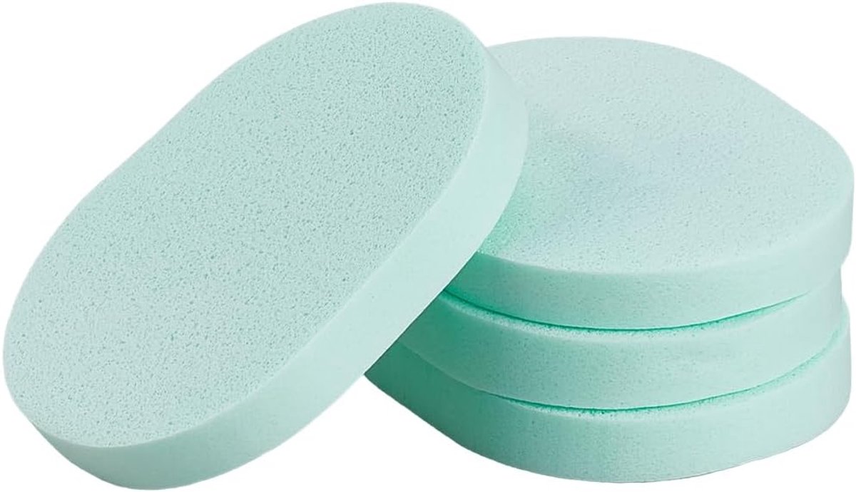 4 x Facial Cleansing Sponge - Reusable Makeup Remover Sponge - Oval Sponge for Face Wash - Wash Pads Aquamarine - Wet Powder Brush voor Daily Cleansing