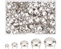 5 Sizes 200pcs Claw Rivet Nailheads Spots Stud Round Dome Studs Metal Mushroom Head Spike Prong Nail - DIY Leather Craft - Fabric Clothing Denim Various Photo Albums Repair (Sliver)