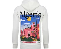 Oversized Hoodie Heren met Capuchon - Algeria Print - Dik Geweven - 5813 - Wit