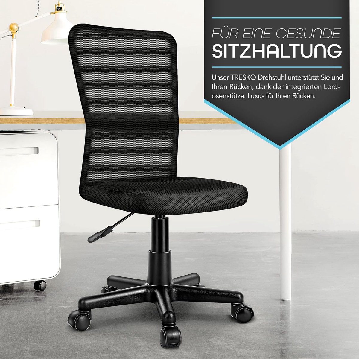 Ergonomische Lichtgewicht Bureaustoel Zonder Armleuningen – Verstelbare Hoogte, Ademend Mesh, Comfortabele Gevoerde Zitting, Soepele Wielen, 48×48×98 cm – Ideaal voor Kantoor, Thuiswerk & Kinderkamer – Altameubel