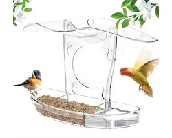 Voederhuisje voor vogels - Vogelhuisje van helder acryl met zuignappen | Transparant ontwerp met stevige grip, gemakkelijk te vullen zaadbak, buitenkijkstation voor ara's, papegaaien, mussen en parkieten