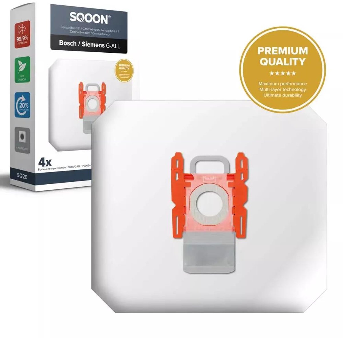 SQOON® Stofzuigerzak geschikt voor Bosch & Siemens BBZ16GALL / BBZ41FGALL Series - Alle Bosch & Siemens stofzuigers | Rode aansluiting - 4 stuks
