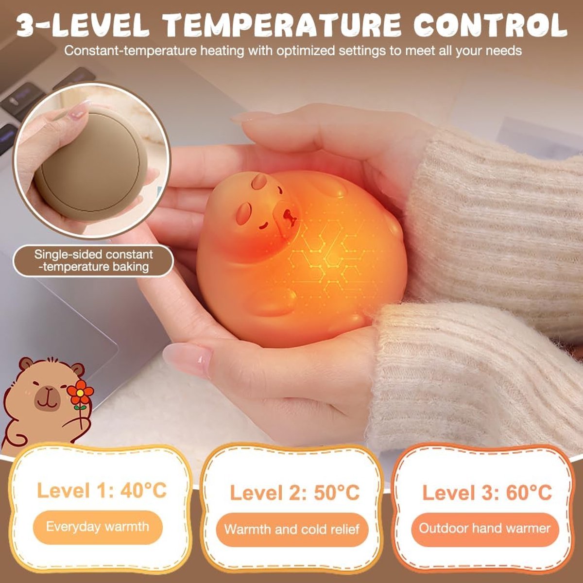 Oplaadbare Handwarmer - 1200 mAh - USB Elektrische Handwarmer - 3 Niveaus - Draagbare Herbruikbare Handwarmer voor Mannen Vrouwen Kinderen — cadeau in Gadgets - foto 5