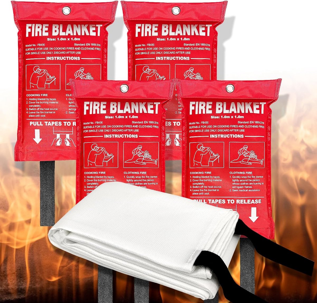 Brandblusdeken - Branddeken - Brandveiligheid huis - Snel openklapbaar - 100x100 cm - 4 stuks