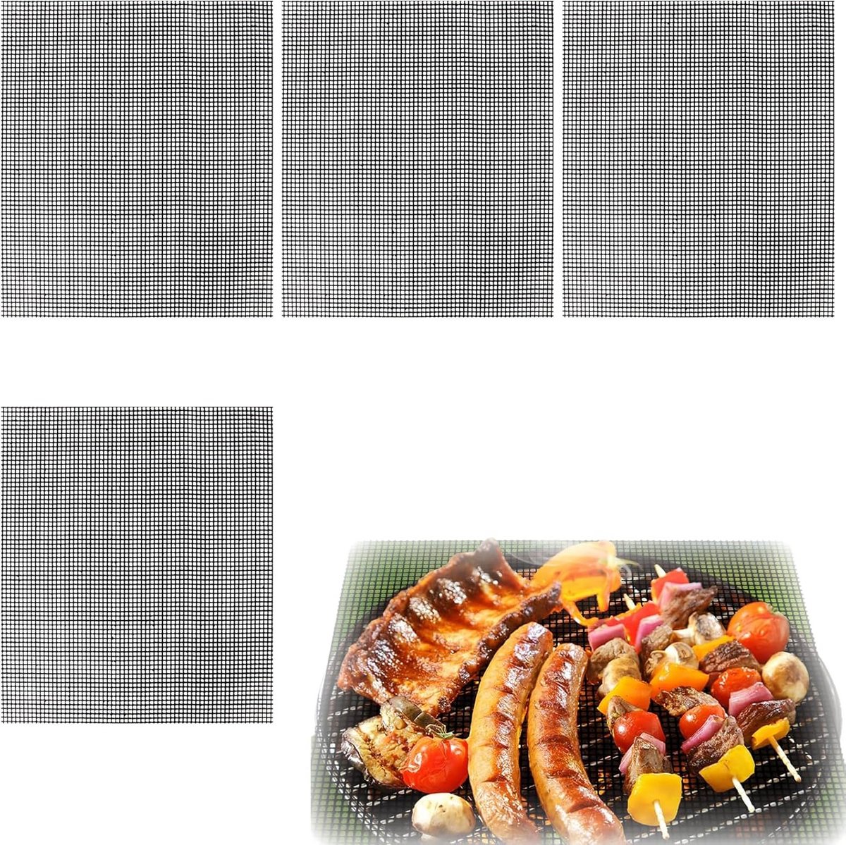 4 Herbruikbare Hittebestendige Grillmatten voor Gas-, Houtskool- en Elektrische BBQ